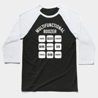 Multifunctional Boozer (Drinking Alcohol / White) Baseball T-Shirt